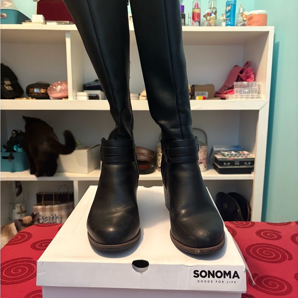 SONOMA Black Leather Knee Boots